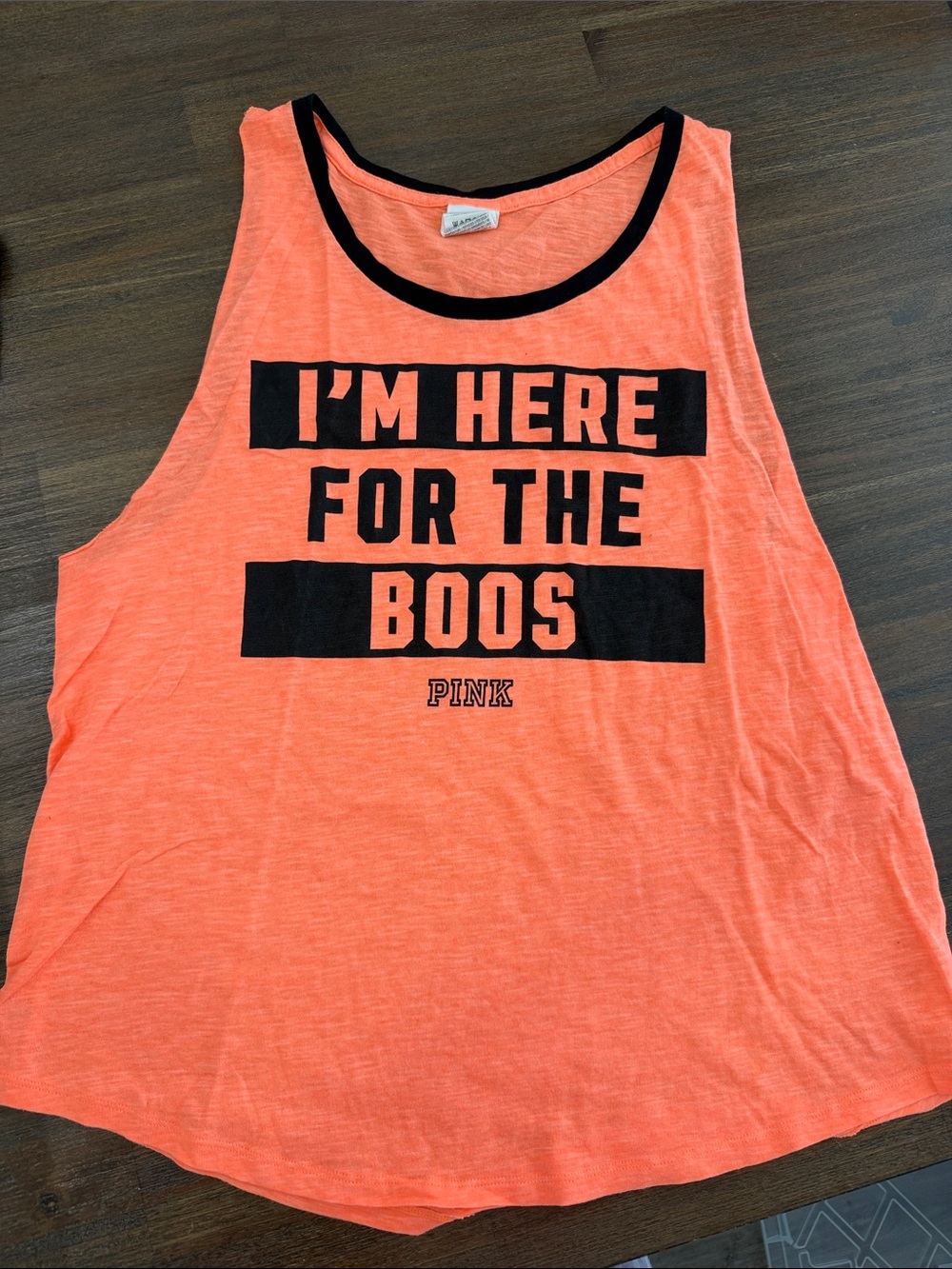 PINK Victoria's Secret Neon Orange Muscle Tee with Black Print